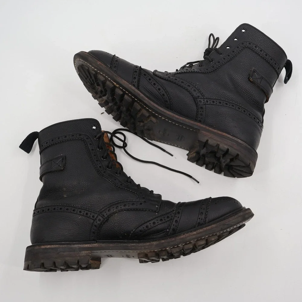 Tricker's Belstaff M7942 Brogue Boots Mens 12 Black Pebble Leather Wingtip UK 12